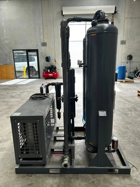 Skid mounted desiccant air dryer side view with pre-cooler